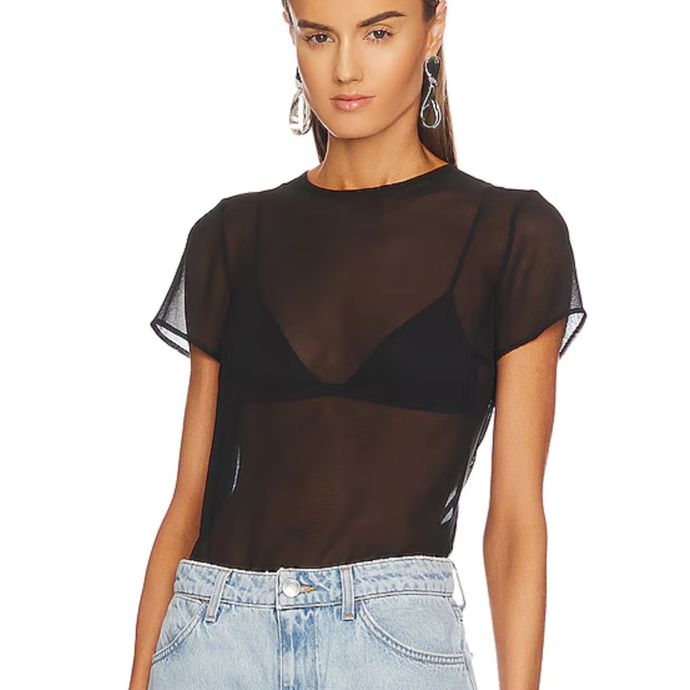 NBD Black Sheer T-Shirt Style Top See Through Transparent from Revolve